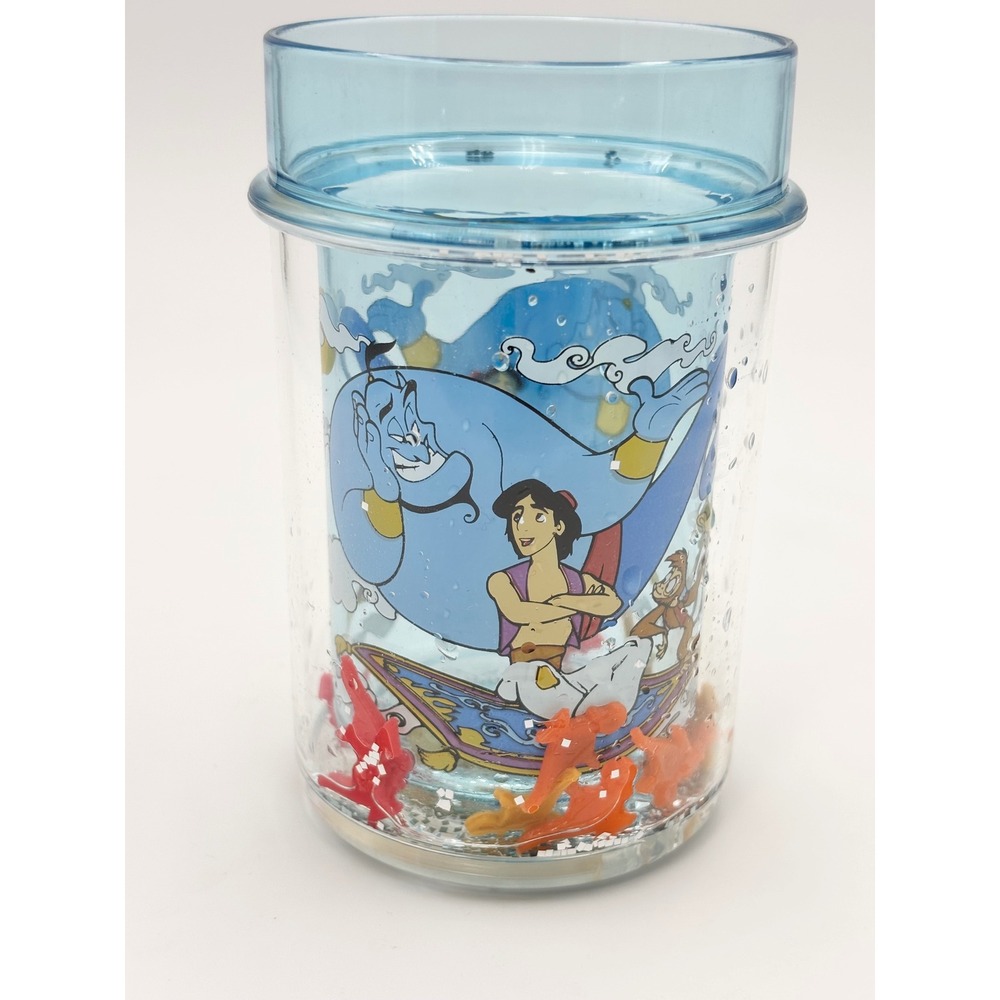 Disney Aladdin Genie Abu Floating Glitter Acrylic Tumbler Cup Blue Kids